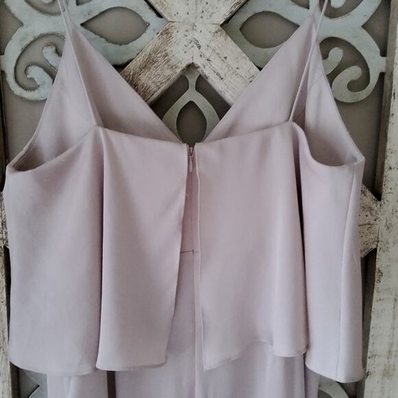 Shona Joy Women's Luxe Ruffle Frill Tulip Hem High Low Maxi Dress in Beige Tan - Picture 7 of 11